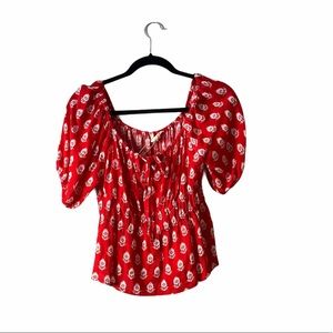NWT SIM & SAM red floral printed peplum crop top